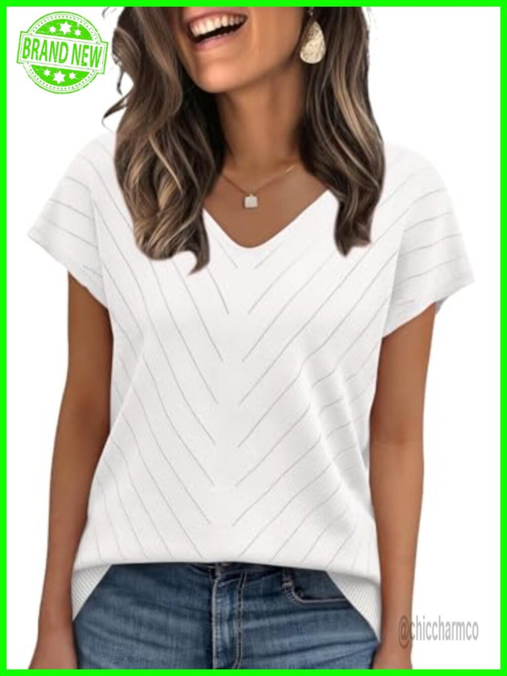 Womens V Neck Cap Short Sleeve Sweater Lightweight Knit Pullover
